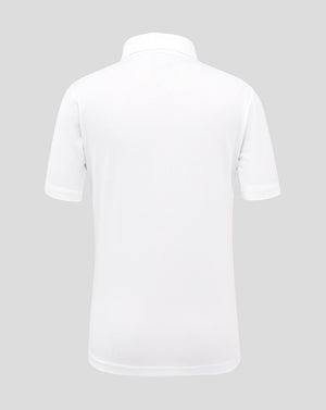 Back view of white England Test junior short sleeve cricket shirt.