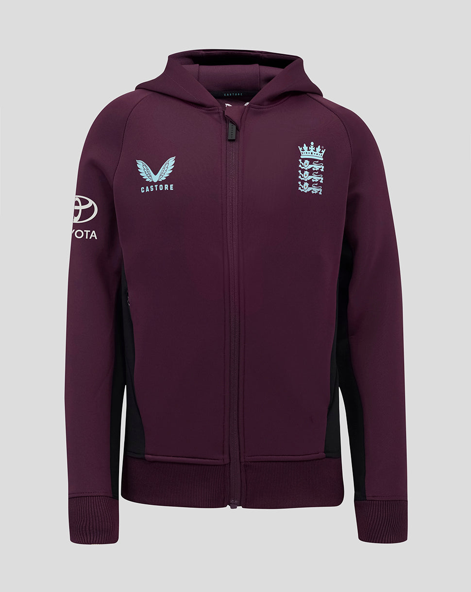England Cricket Training Junior Hoodie mit durchgehendem Zip 25/26 - Blackberry Wine/Caviar