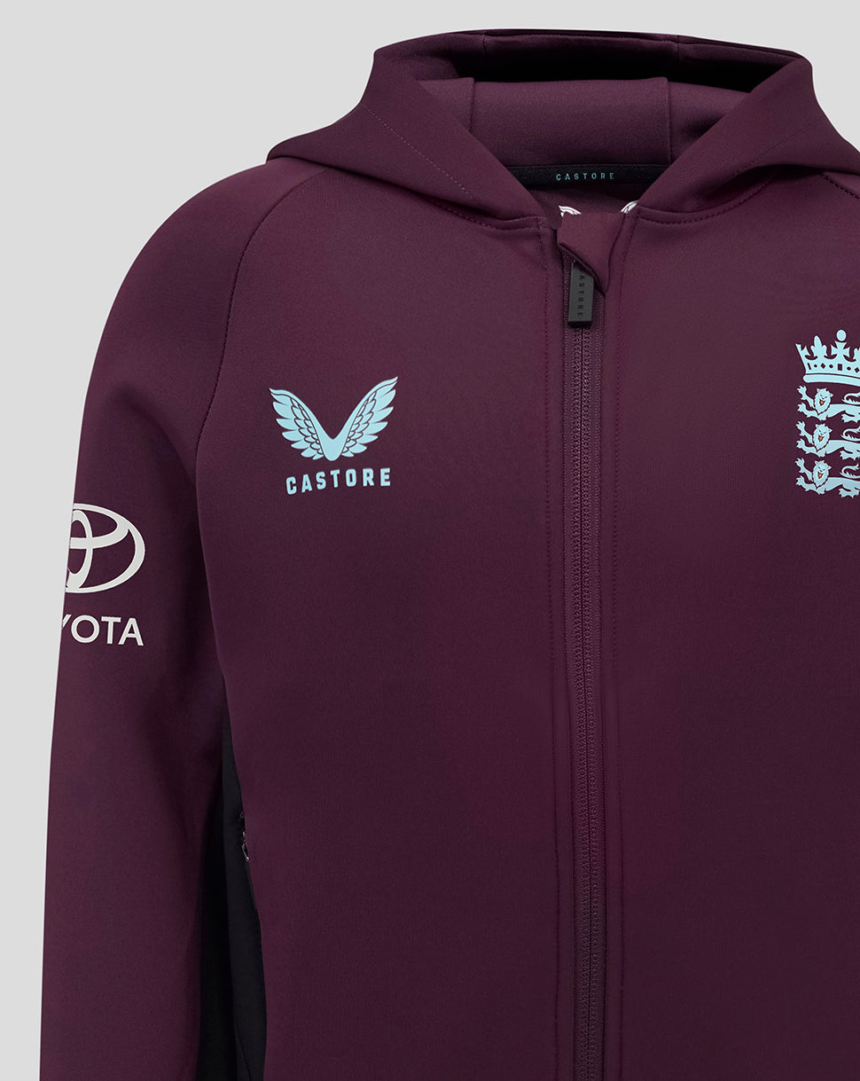England Cricket Training Junior Hoodie mit durchgehendem Zip 25/26 - Blackberry Wine/Caviar