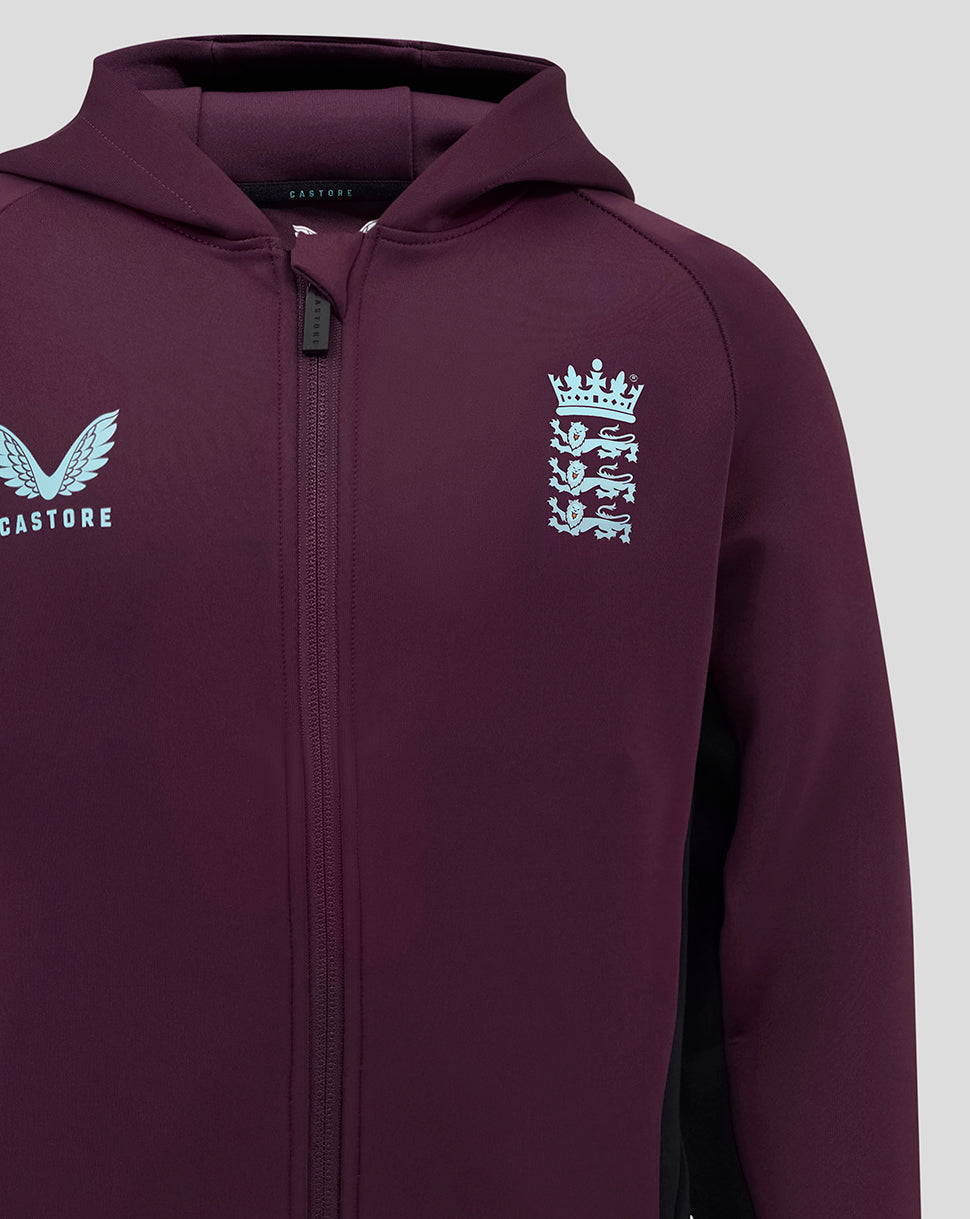 England Cricket Training Junior Hoodie mit durchgehendem Zip 25/26 - Blackberry Wine/Caviar