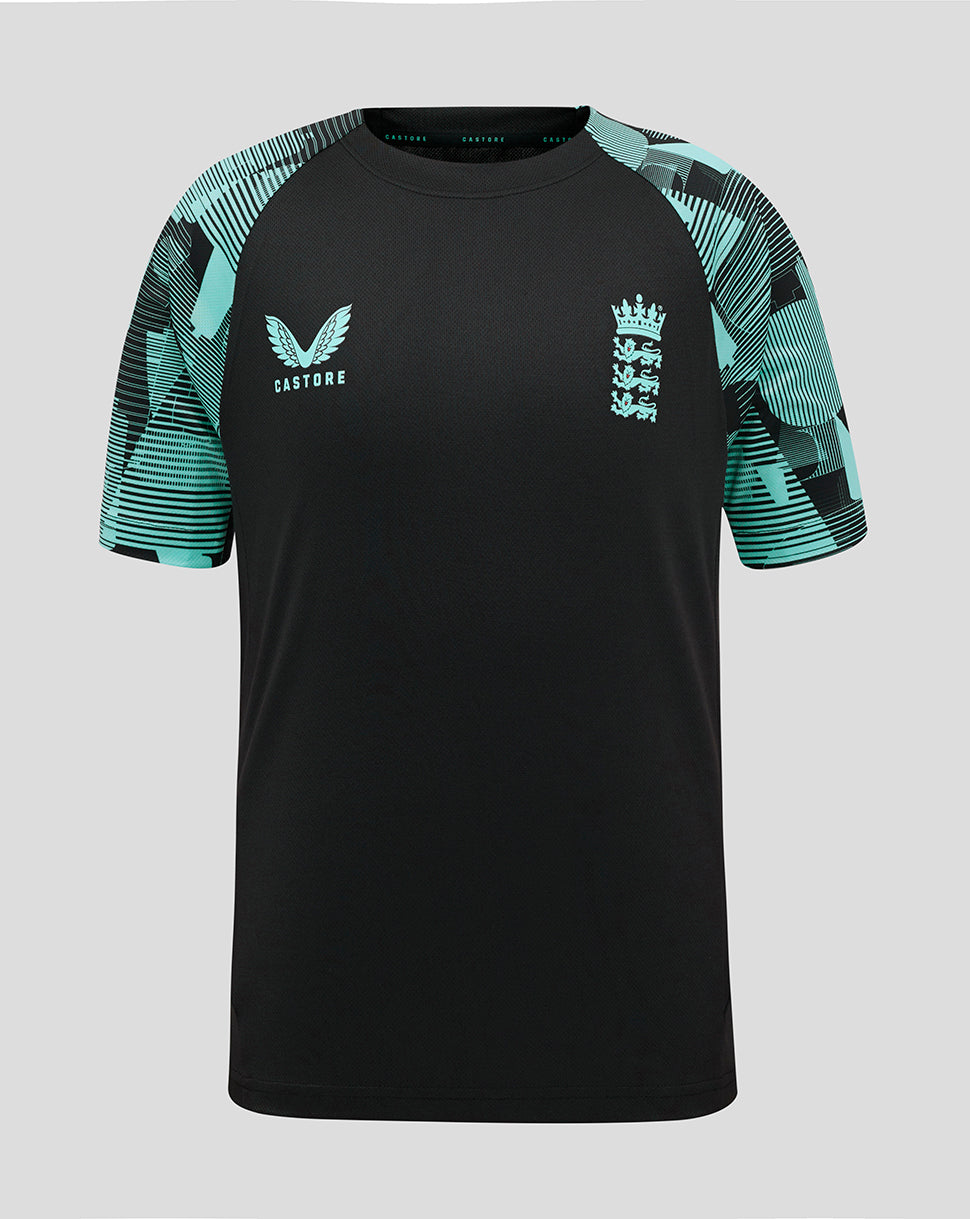 England Cricket Junior 25/26 Ashes Trainings-Kurzarm-T-Shirt - Caviar/Aqua Splash