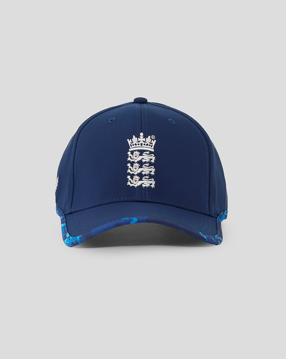 Navy blue cap with a white emblem on a light gray background