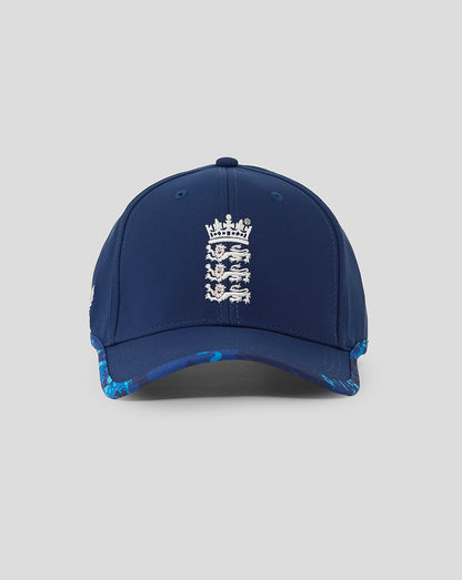 Navy blue cap with a white emblem on a light gray background