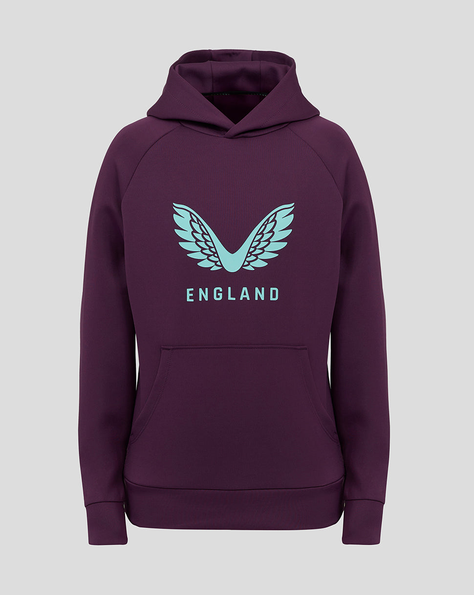 Junior's England Cricket 25/26 Lock Up Logo Hoodie - Purple