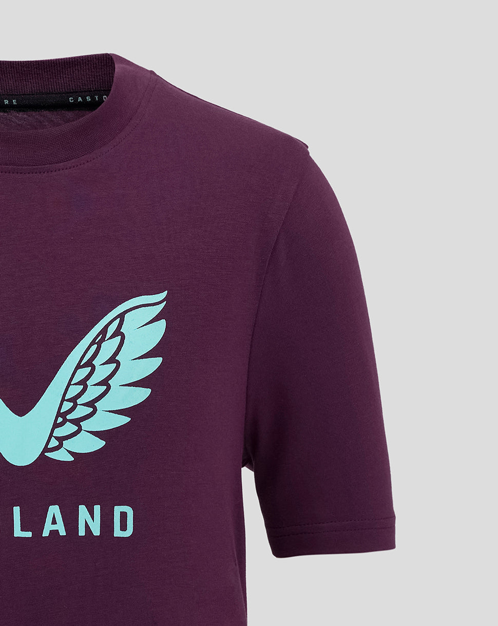 Junior England Cricket 25/26 Lock Up Logo T-shirt - Blackberry Wine/Aqua Splash