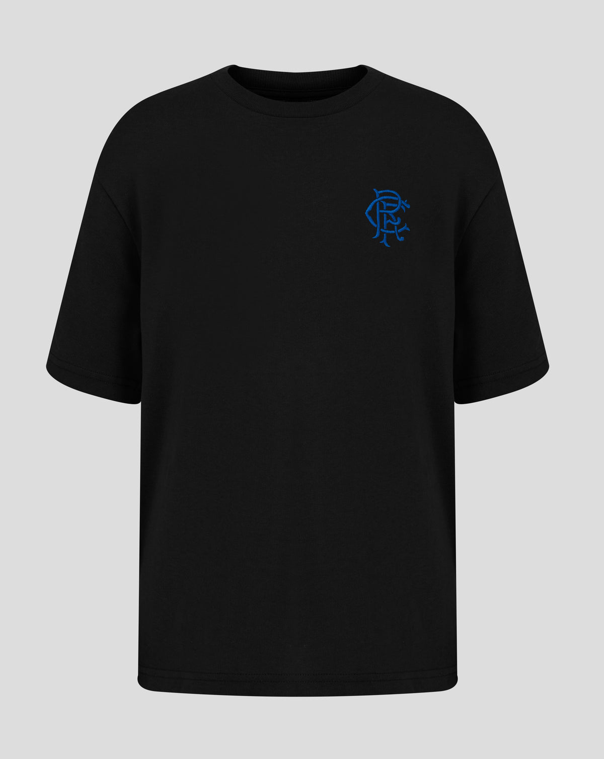 Black Rangers Junior Core Crest Tee with blue embroidered crest on left chest