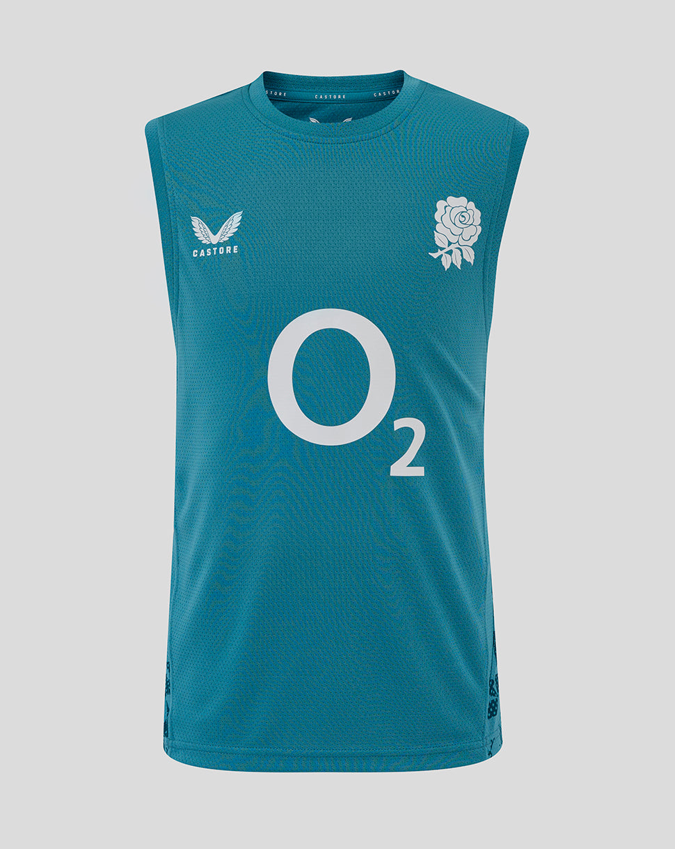 Junior England Rugby 25/26 Performance Sleeveless T-Shirt - Storm Blue - Storm Blue