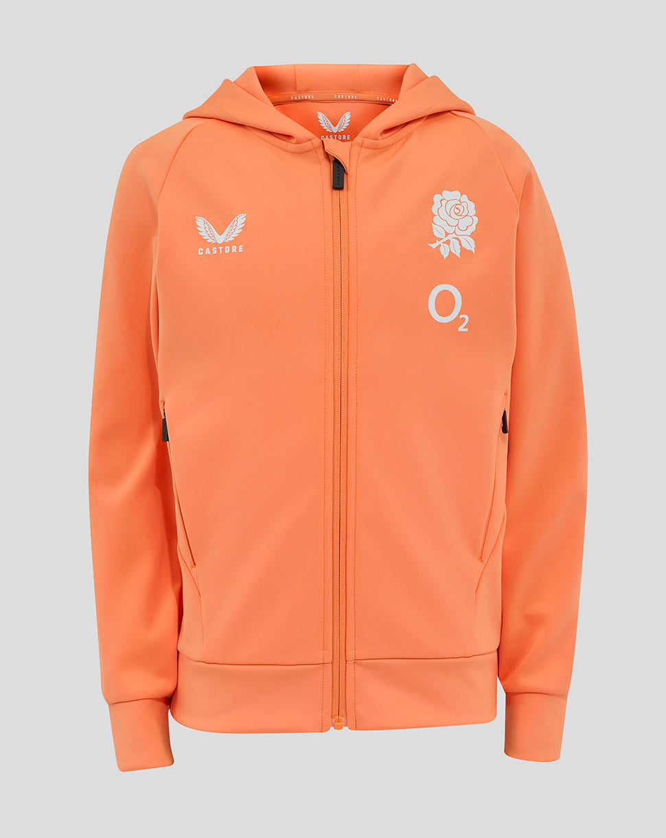Junior England Rugby 25/26 Performance Hoodie mit durchgehendem Zip – Melone - Melon