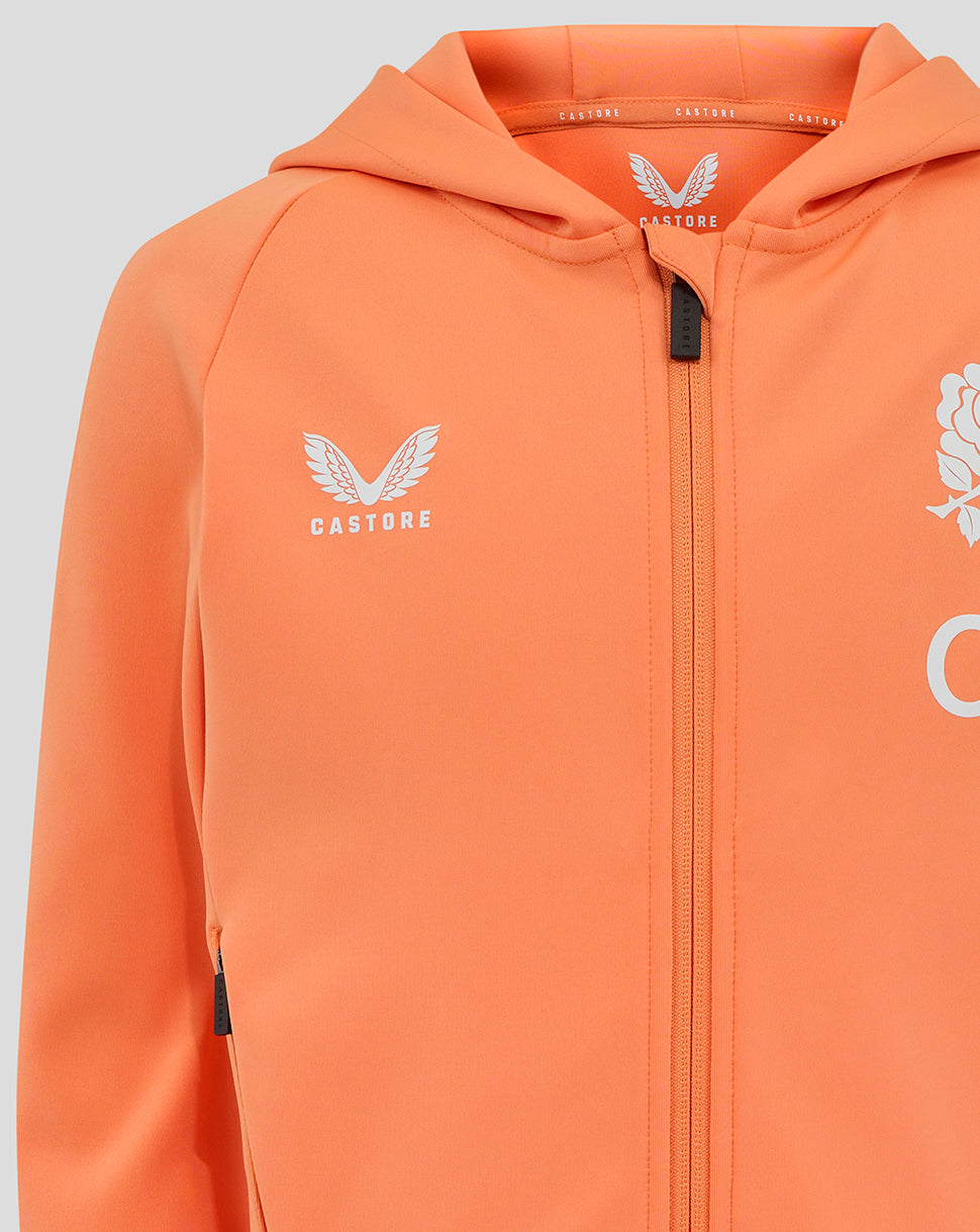 Junior England Rugby 25/26 Performance Hoodie mit durchgehendem Zip – Melone - Melon