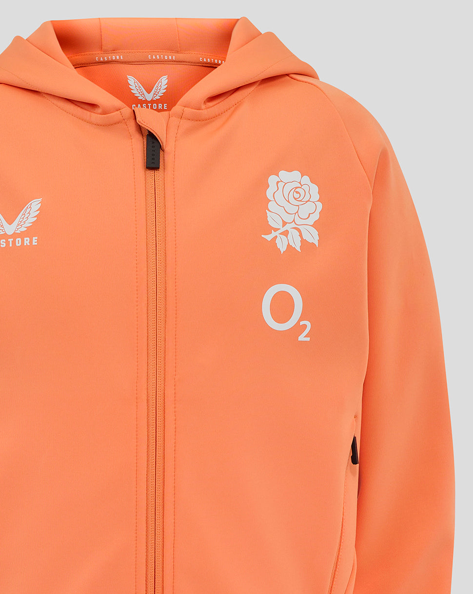 Junior England Rugby 25/26 Performance Hoodie mit durchgehendem Zip – Melone - Melon