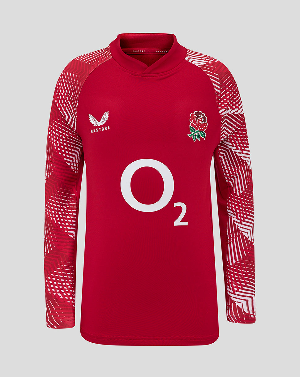 England Rugby Junior 25/26 Pre Match Drill Top - Jester Red - Jester Red/Brilliant White