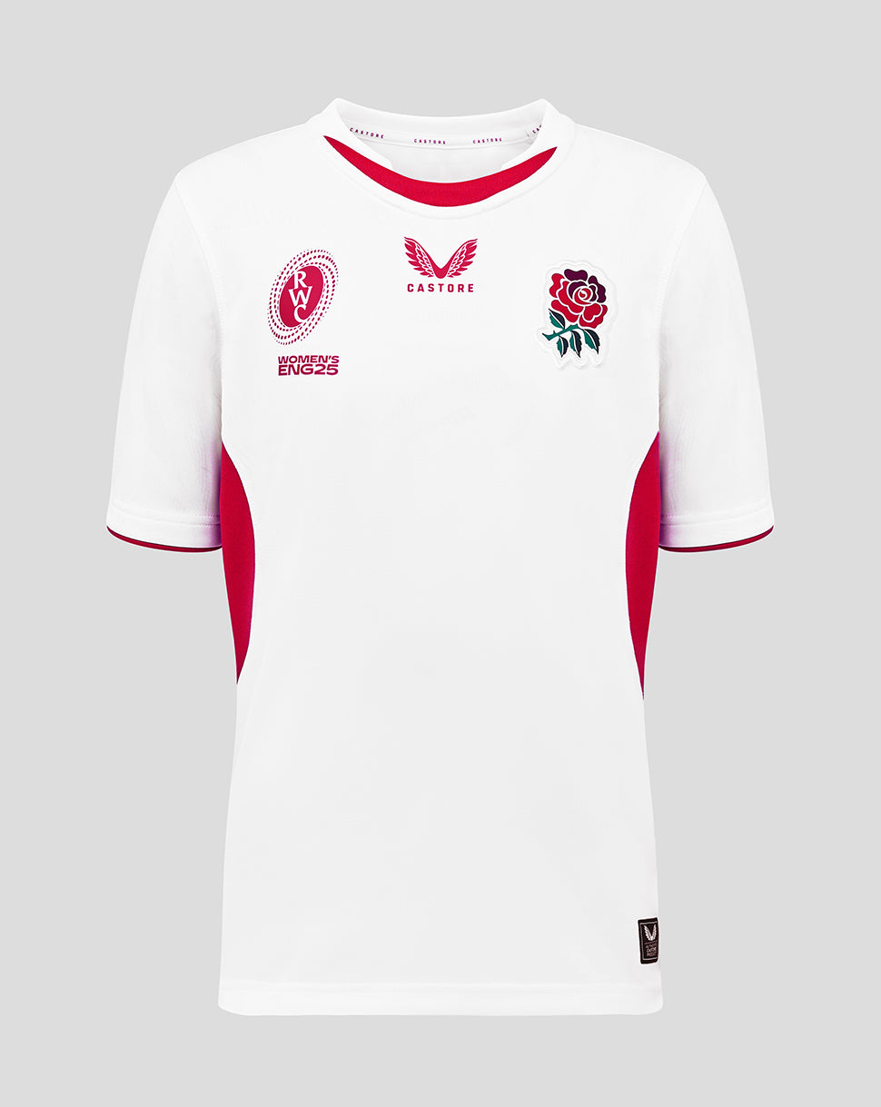England Rugby Red Roses Junior 25/26 WRWC Heim-Replica-Trikot – Leuchtendweiss - Strahlend Weiss/Lipstick Red