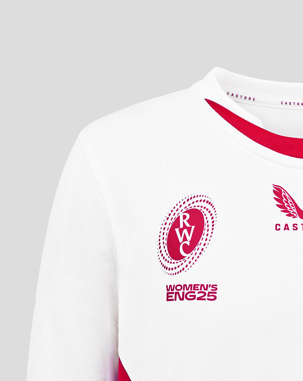England Rugby Red Roses Junior 25/26 WRWC Heim-Replica-Trikot – Leuchtendweiss - Strahlend Weiss/Lipstick Red