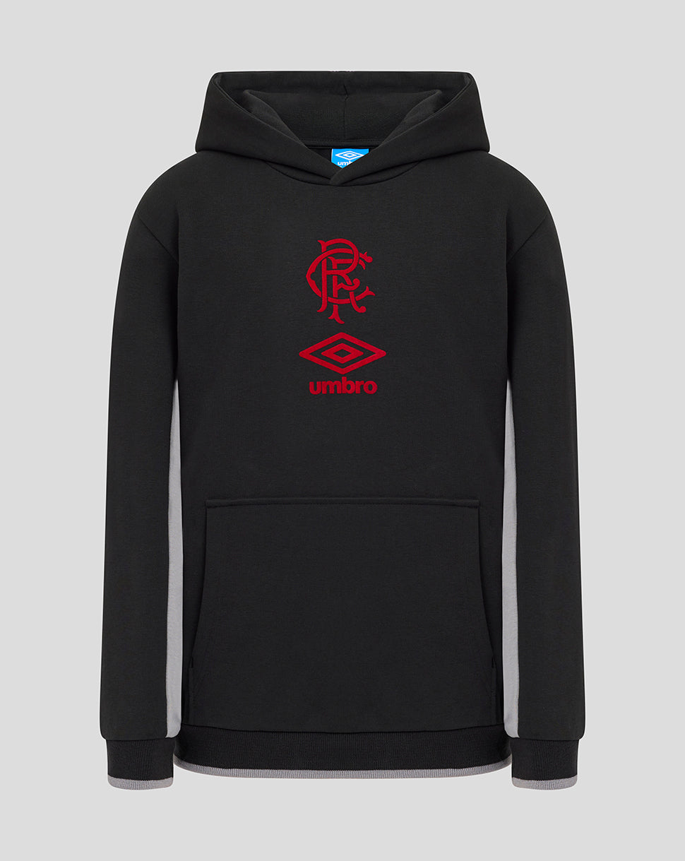 Black Rangers travel hoodie with red club crest and Umbro logo on the chest and grey sleeve panels