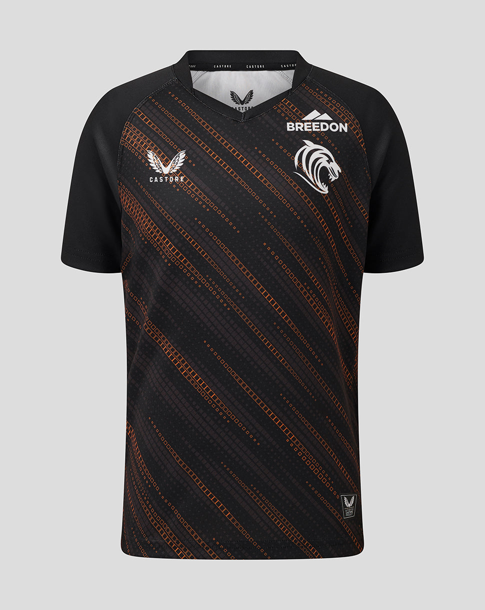Leicester Tigers Junior 25/26 Aufwärmtrikot – Schwarz - Schwarz