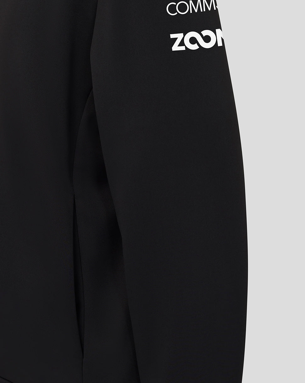 Black jacket with 'Zoom' logo on a gray background