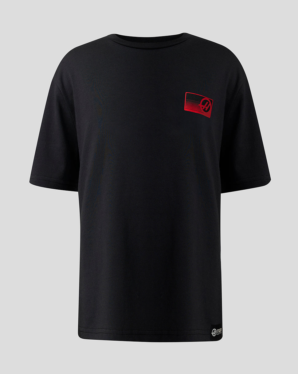 Official Haas Team Junior Full Logo Back Graphic T-Shirt - Black