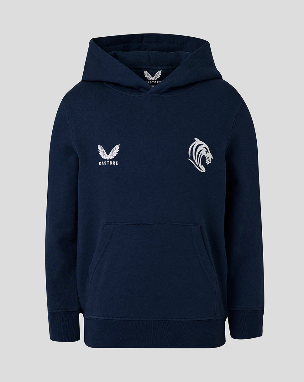 Leicester Tigers Junior 25/26 Travel Brushed Back Hoodie – Marineblau - Marineblau