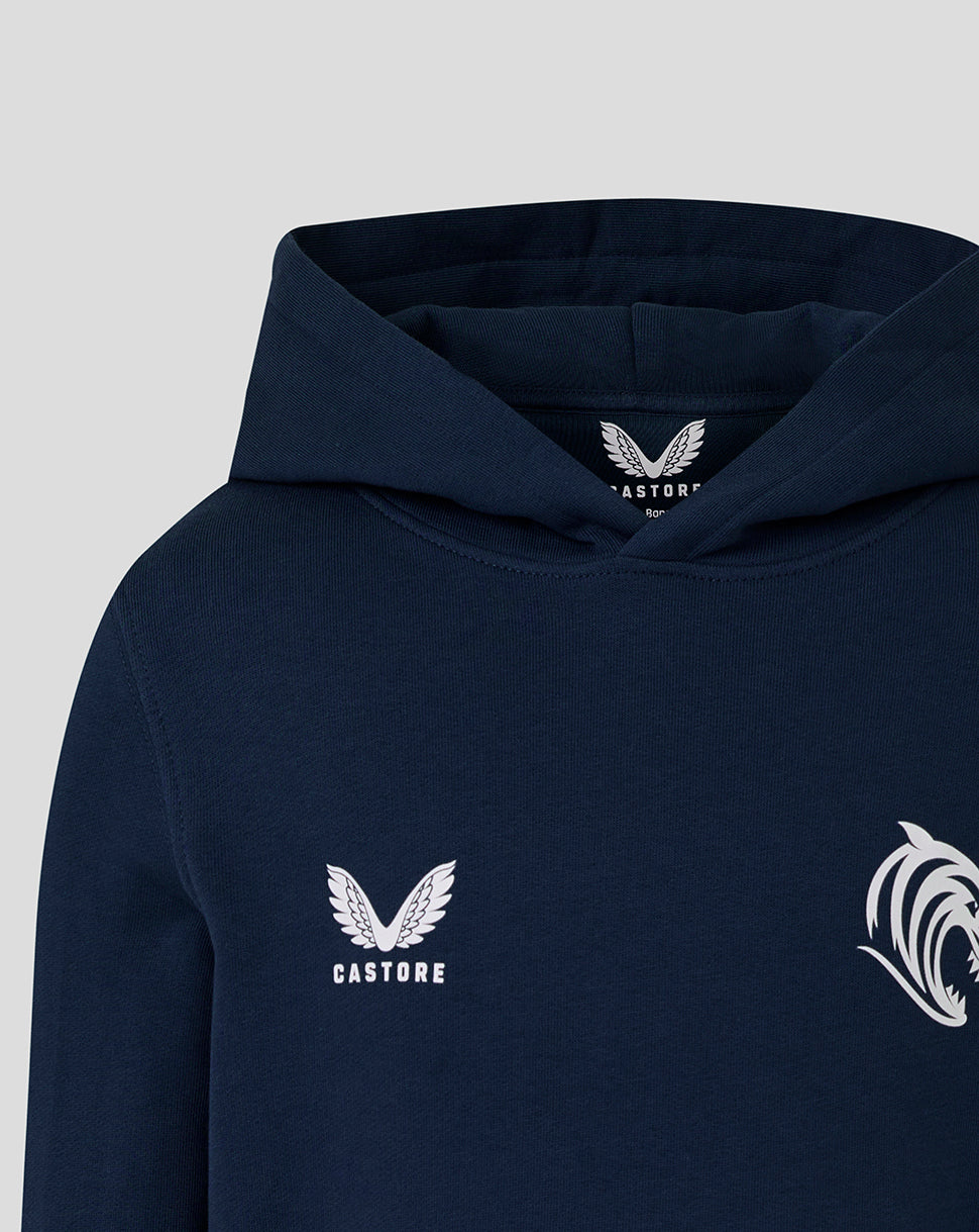 Leicester Tigers Junior 25/26 Travel Brushed Back Hoodie – Marineblau - Marineblau