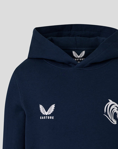 Leicester Tigers Junior 25/26 Travel Brushed Back Hoodie - Navy