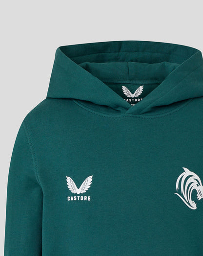 Leicester Tigers Junior 25/26 Travel Brushback Hoodie - Dark Green