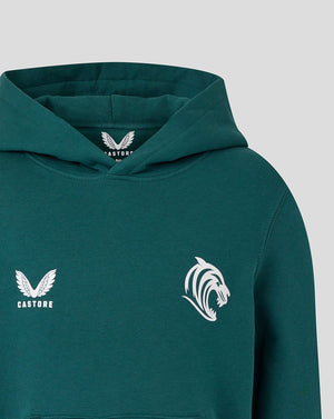 Leicester Tigers Junior 25/26 Travel Brushback Hoodie - Dark Green
