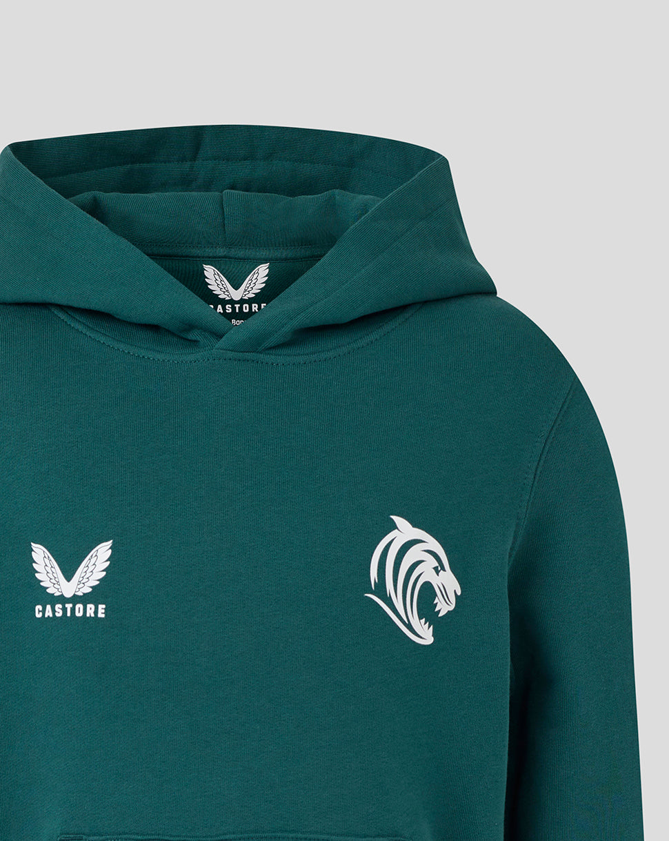Sudadera con capucha Leicester Tigers Junior 25/26 Travel Brushback – Verde oscuro - Verde oscuro