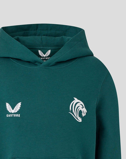 Leicester Tigers Junior 25/26 Travel Brushback Hoodie - Dark Green
