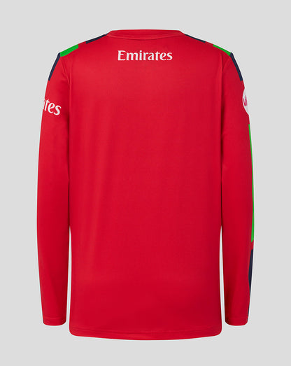 Red sports jersey with Emirates logo on a gray background