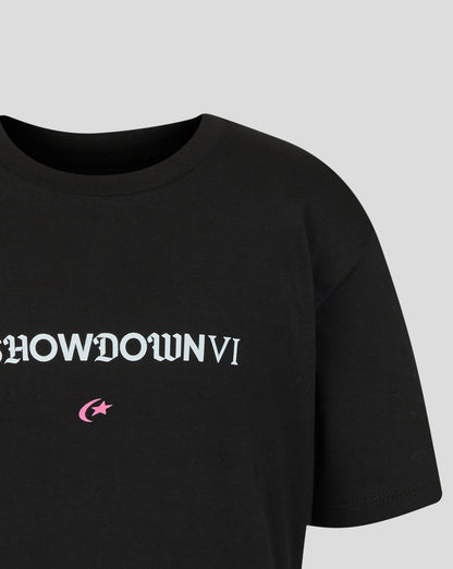 Black t-shirt with 'SHOWDOWN VI' text on a light gray background