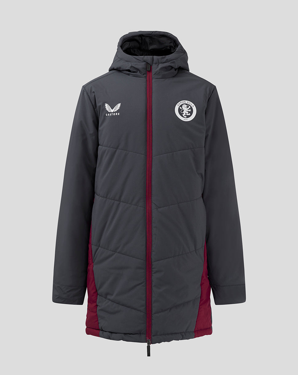 Junior Aston Villa FC Coaches Long Bench Jacket - Ebony / Rhododendron