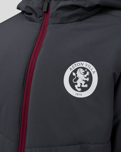 Junior Aston Villa FC Coaches Long Bench Jacket - Ebony / Rhododendron