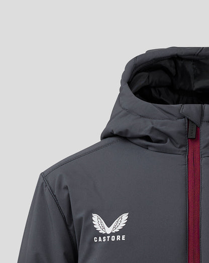 Junior Aston Villa FC Coaches Long Bench Jacket - Ebony / Rhododendron