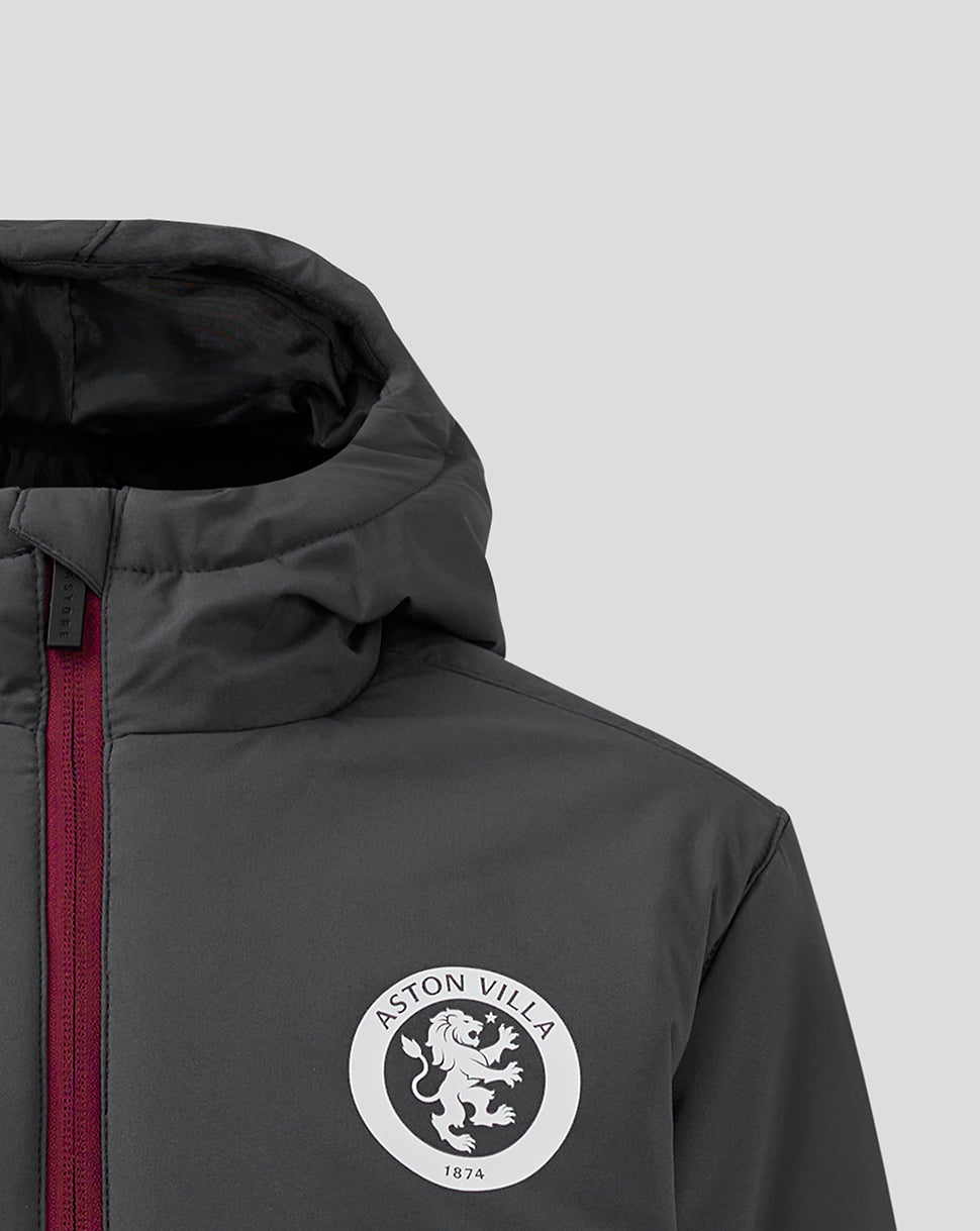 Junior Aston Villa FC Coaches Long Bench Jacket - Ebony / Rhododendron