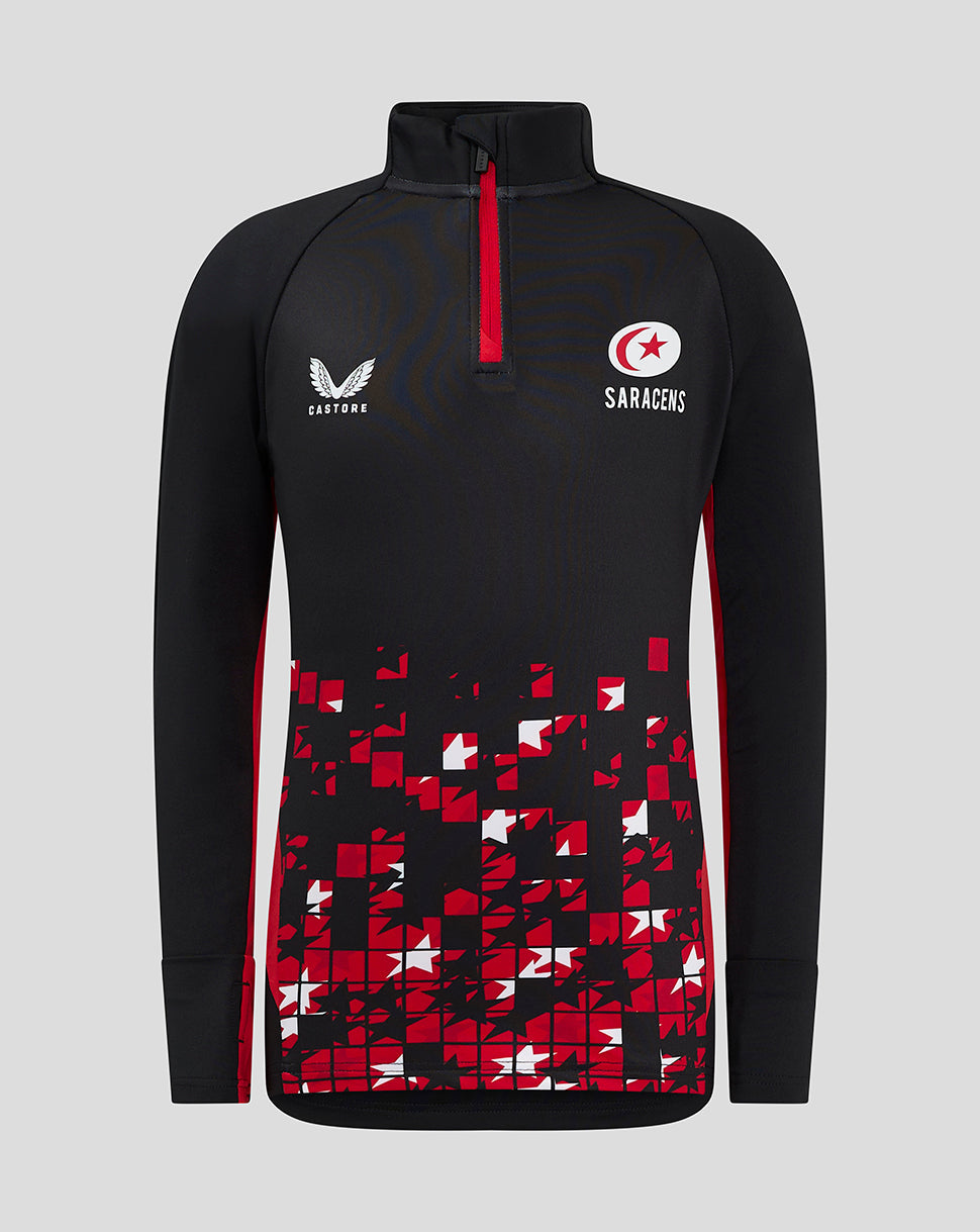 Saracens Junior 24/25 Matchday 1/4-Zip – Schwarz/Rot - Schwarz/Rot