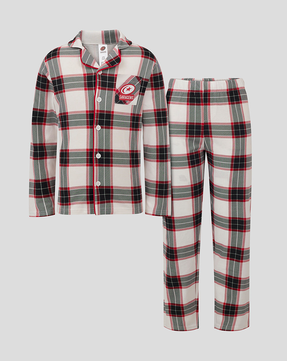 Saracens Junior Langes Pyjama-Set - Weiss/Rot