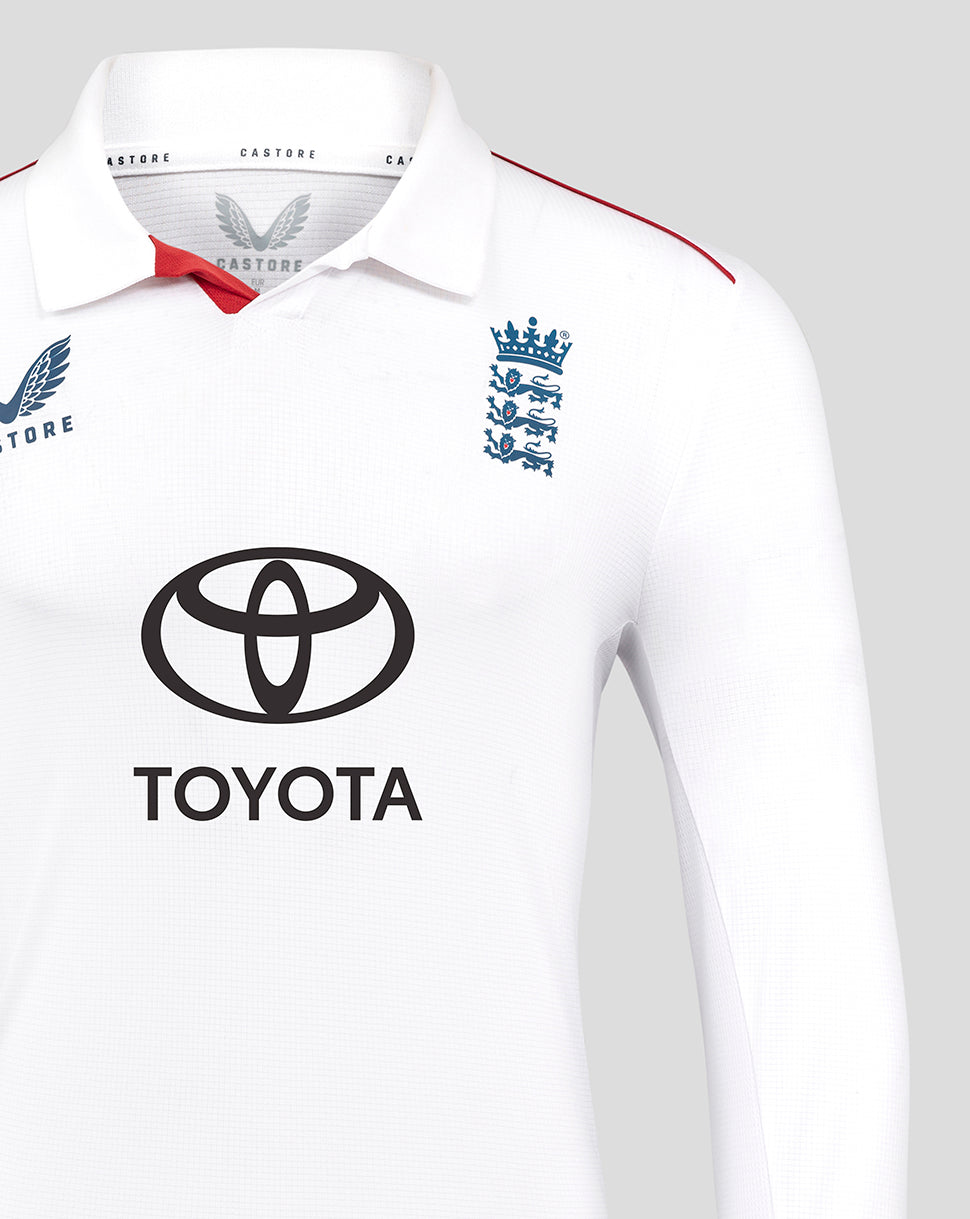 England Cricket Test heren pro shirt met lange mouw 25/26 - Helder wit