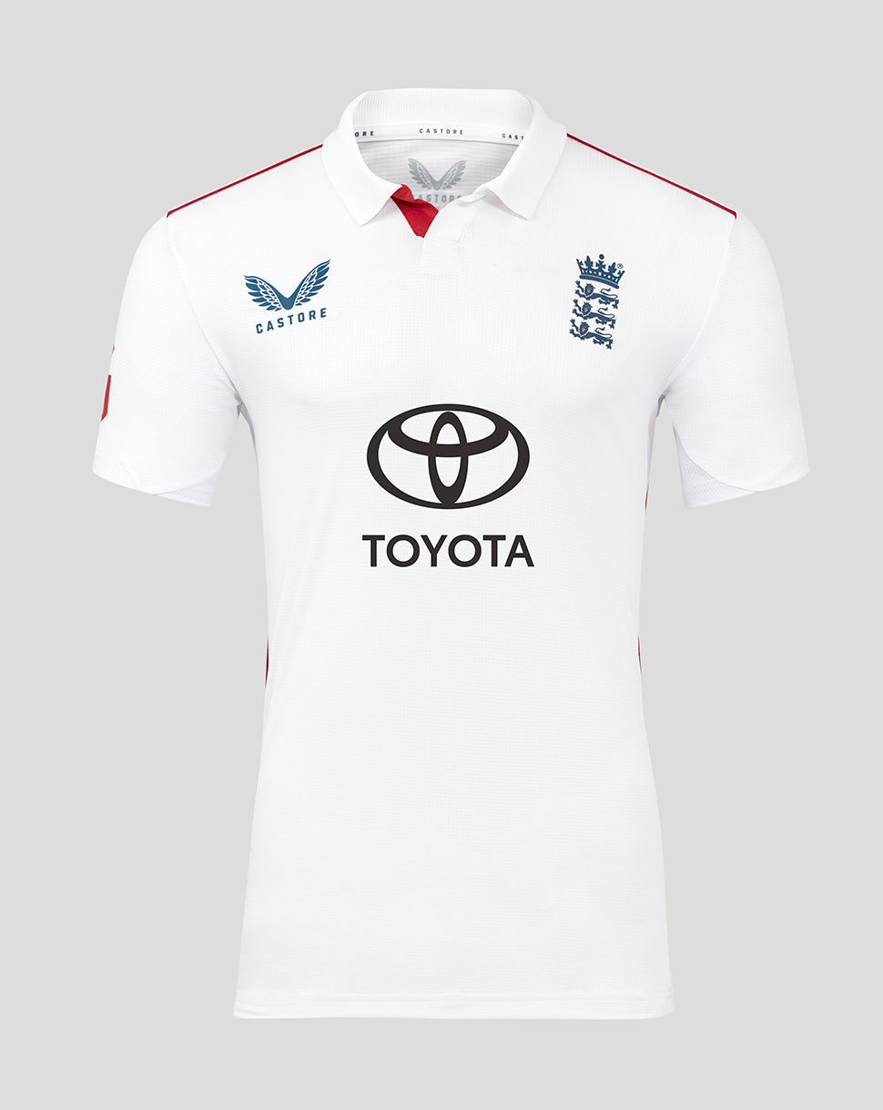 England Cricket Test Hombre Pro Camisa de manga corta 25/26 - Brilliant White