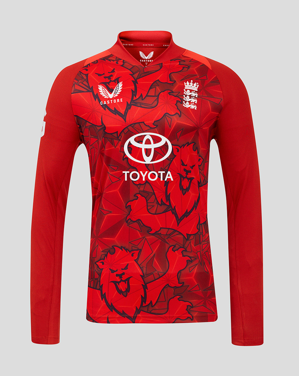 England Cricket T20 heren pro shirt met lange mouw 25/26 - Pompeian Red/Poppy Red