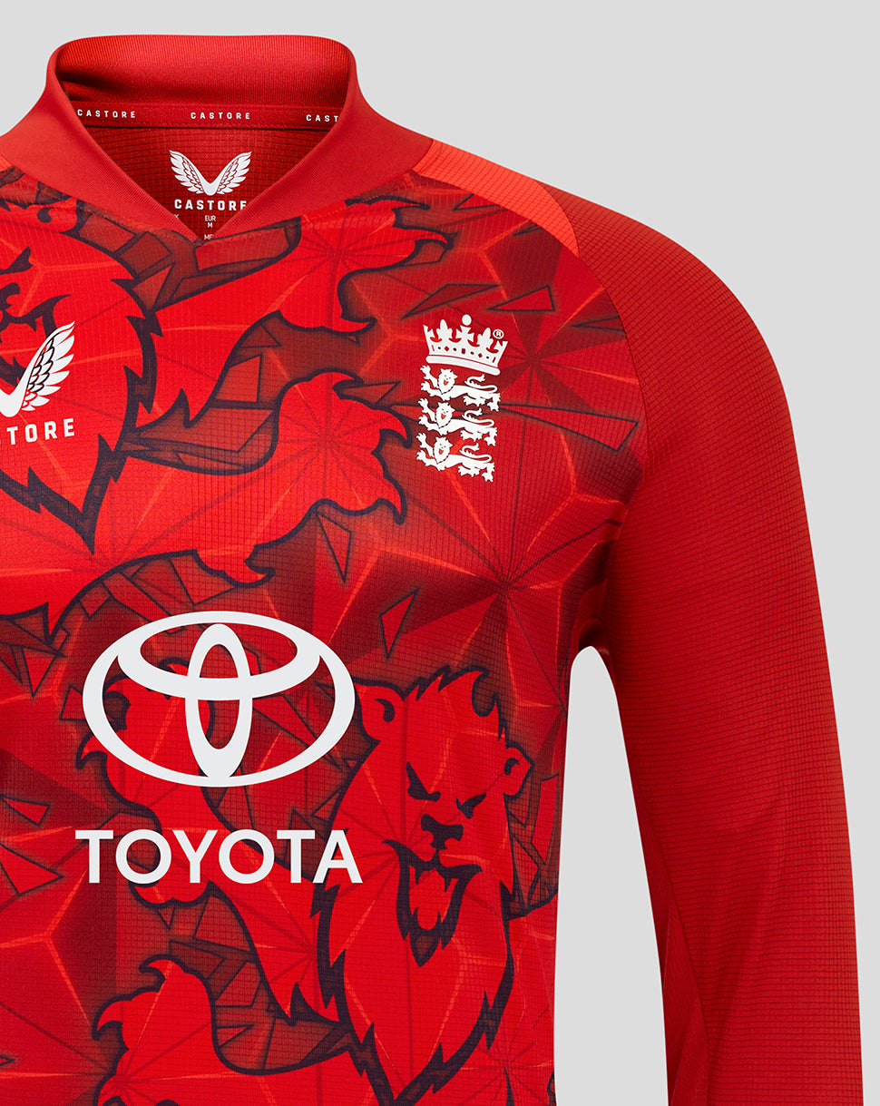 England Cricket T20 heren pro shirt met lange mouw 25/26 - Pompeian Red/Poppy Red