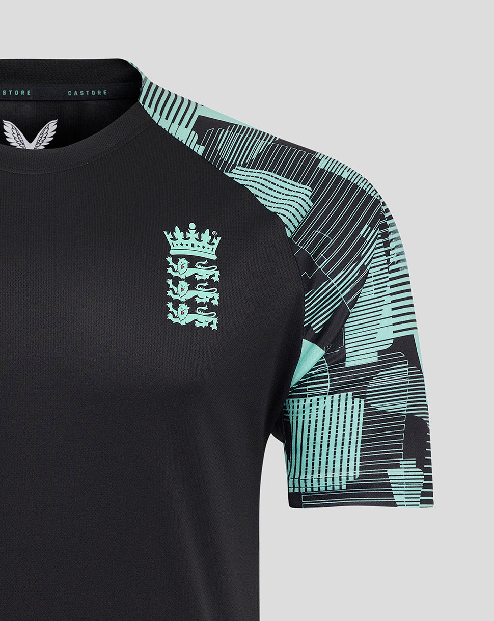 England Cricket Ashes Herren 25/26 Pro Trainings-Kurzarm-T-Shirt - Caviar/Aqua Splash