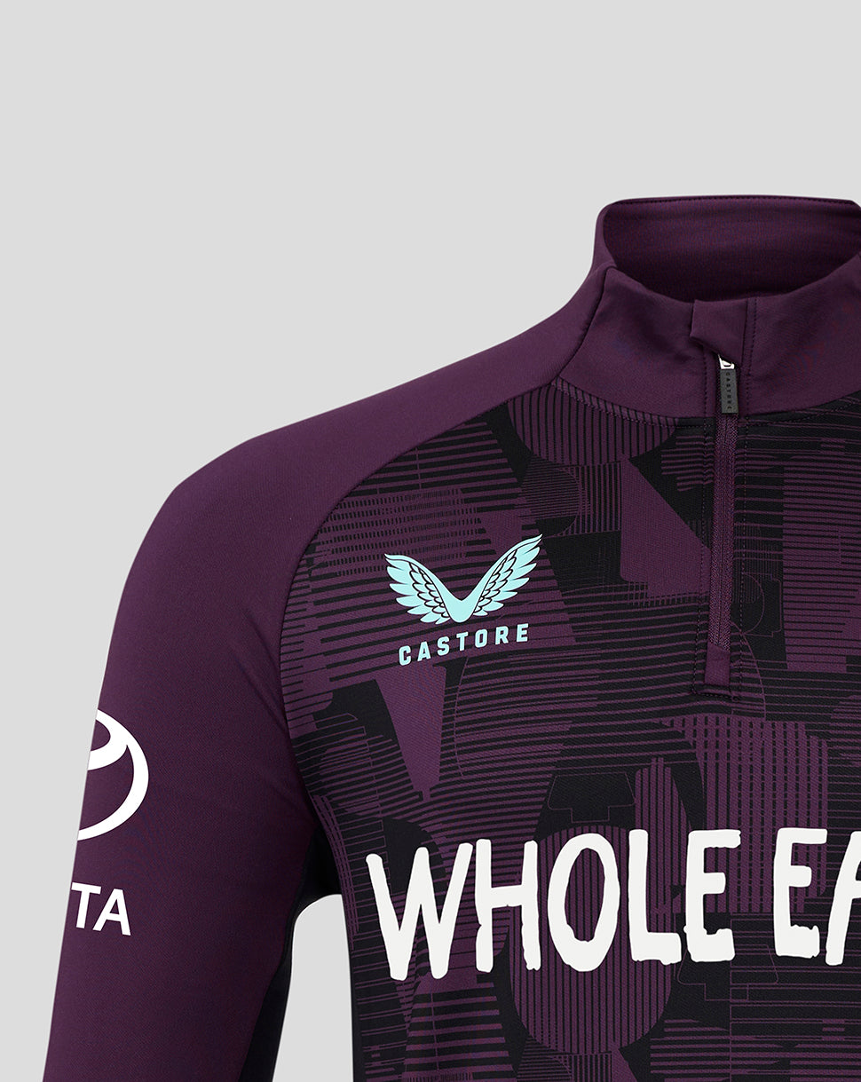 Purple athletic jacket with 'Castore' logo and text on a light gray background