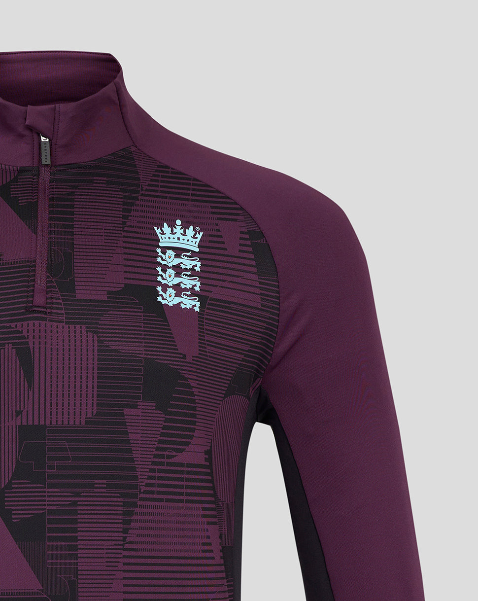 Prenda de entrenamiento con media cremallera England Cricket de hombre 25/26 - Blackberry Wine/Caviar