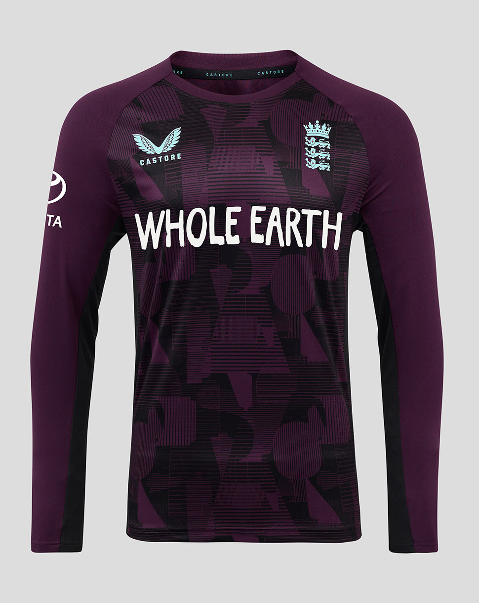 England Cricket Men's 25/26 Pro Training Long Sleeve T-Shirt - Blackberry Wine/Caviar