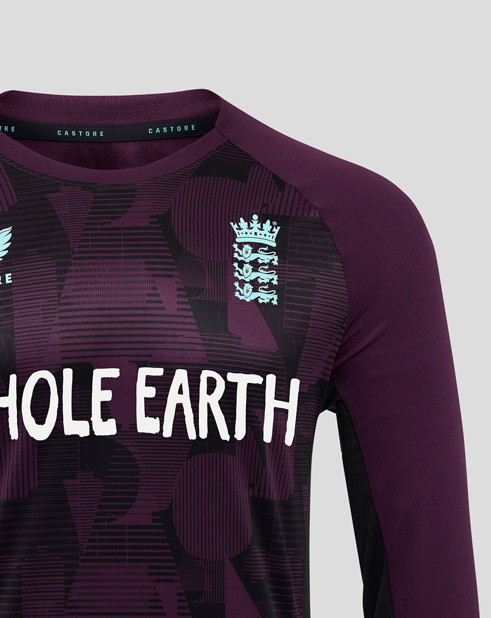 England Cricket Men's 25/26 Pro Training Long Sleeve T-Shirt - Blackberry Wine/Caviar