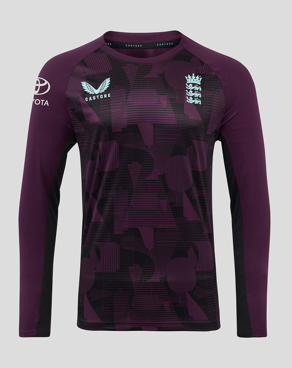 Camiseta de entrenamiento de manga larga England Cricket de hombre 25/26 - Blackberry Wine/Caviar