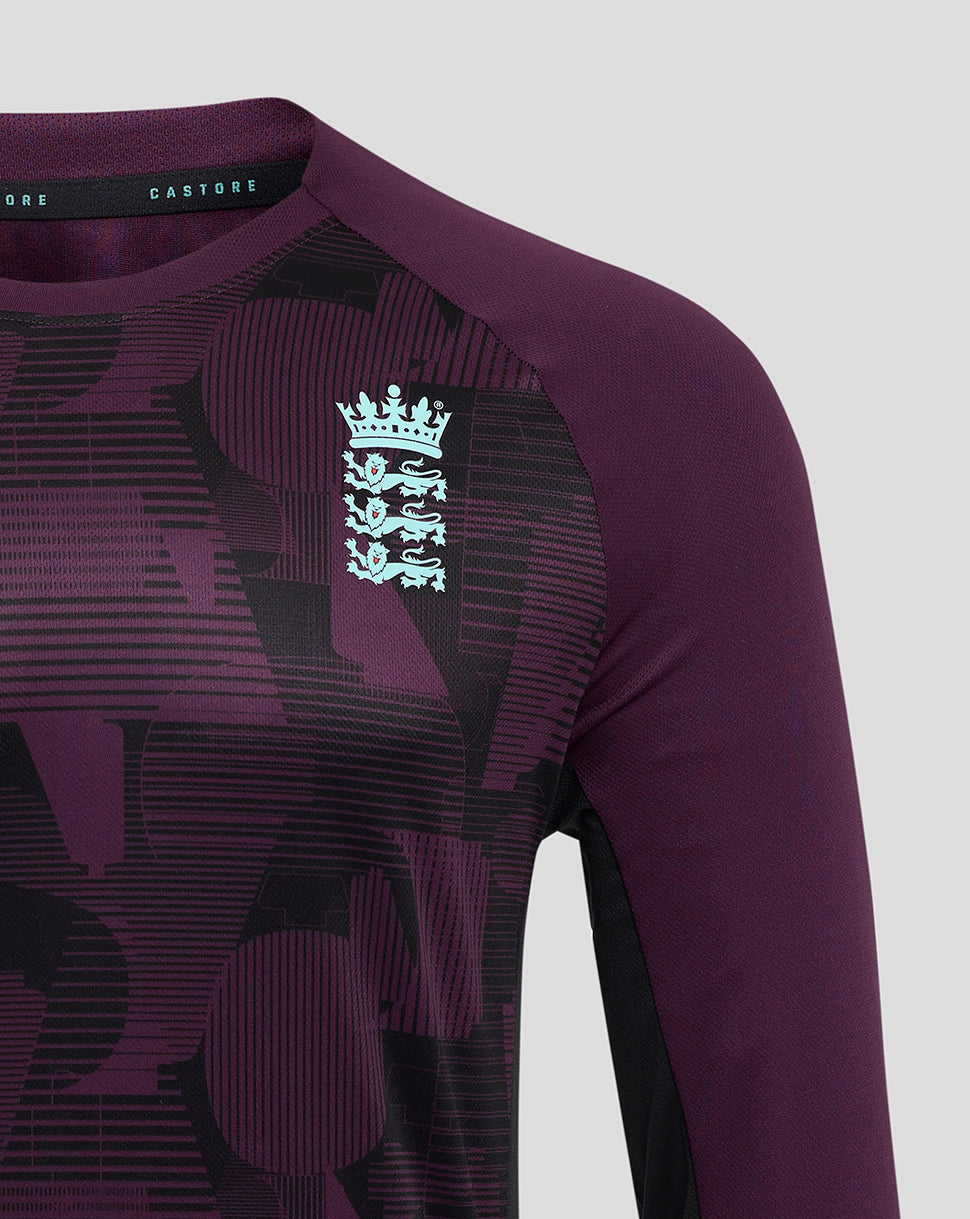 Camiseta de entrenamiento de manga larga England Cricket de hombre 25/26 - Blackberry Wine/Caviar
