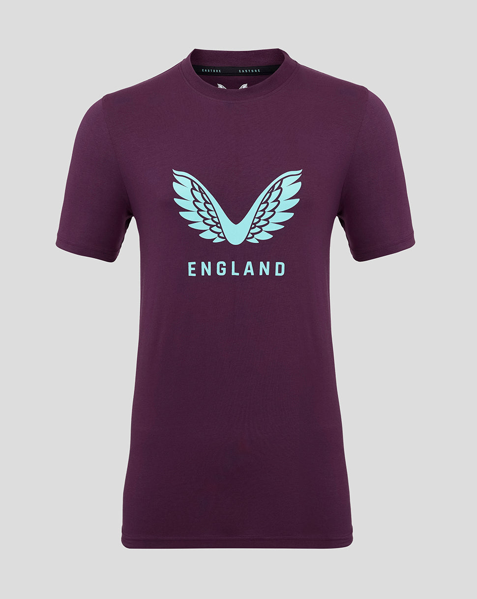 Men's England Cricket 25/26 Lock Up Logo Tee - Blackberry Wine/Aqua Splash