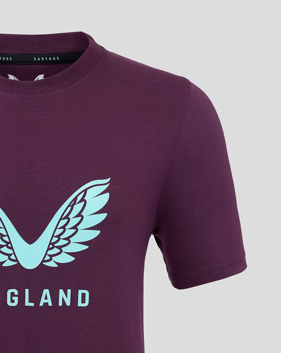 Men's England Cricket 25/26 Lock Up Logo Tee - Blackberry Wine/Aqua Splash