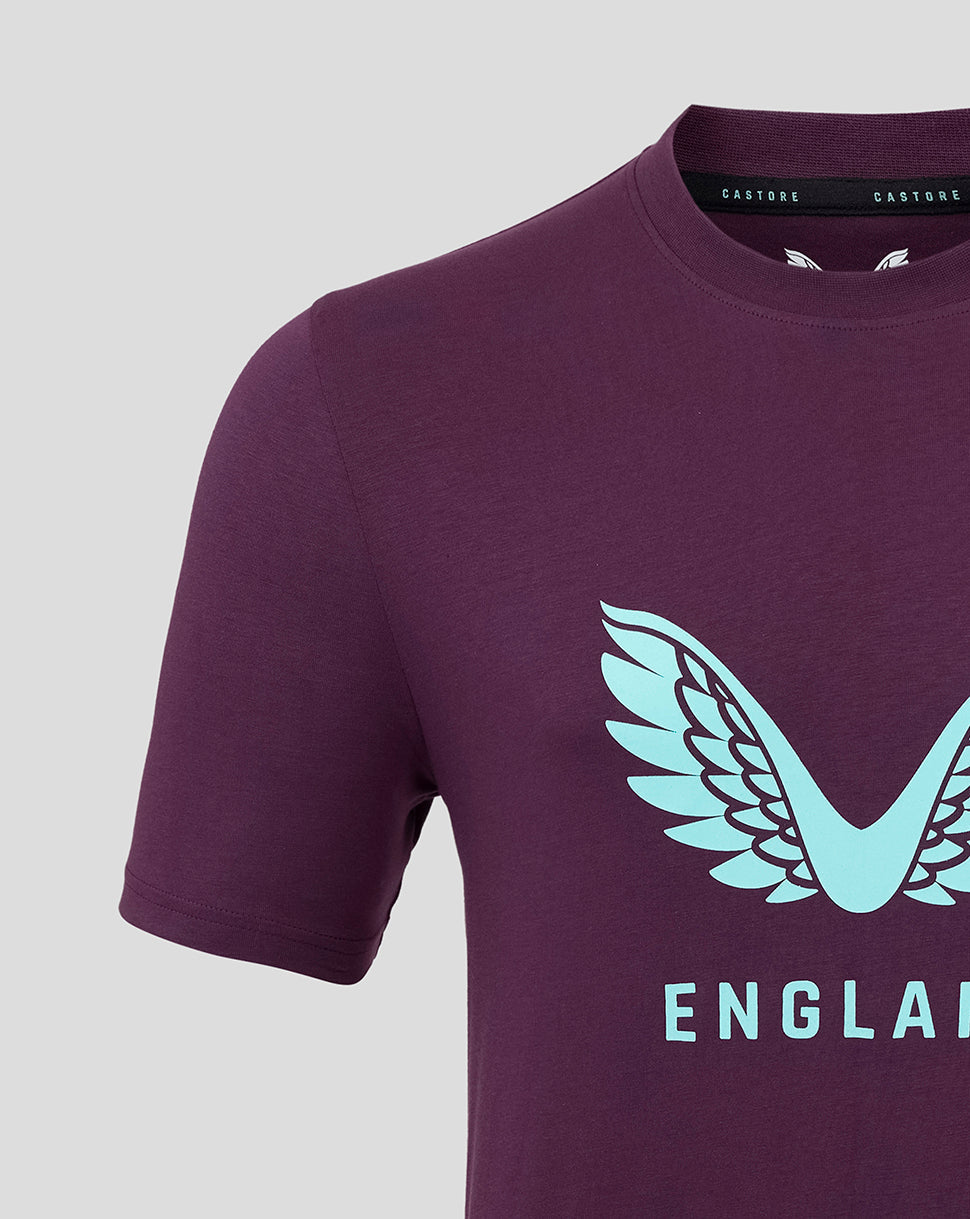 Men's England Cricket 25/26 Lock Up Logo Tee - Blackberry Wine/Aqua Splash